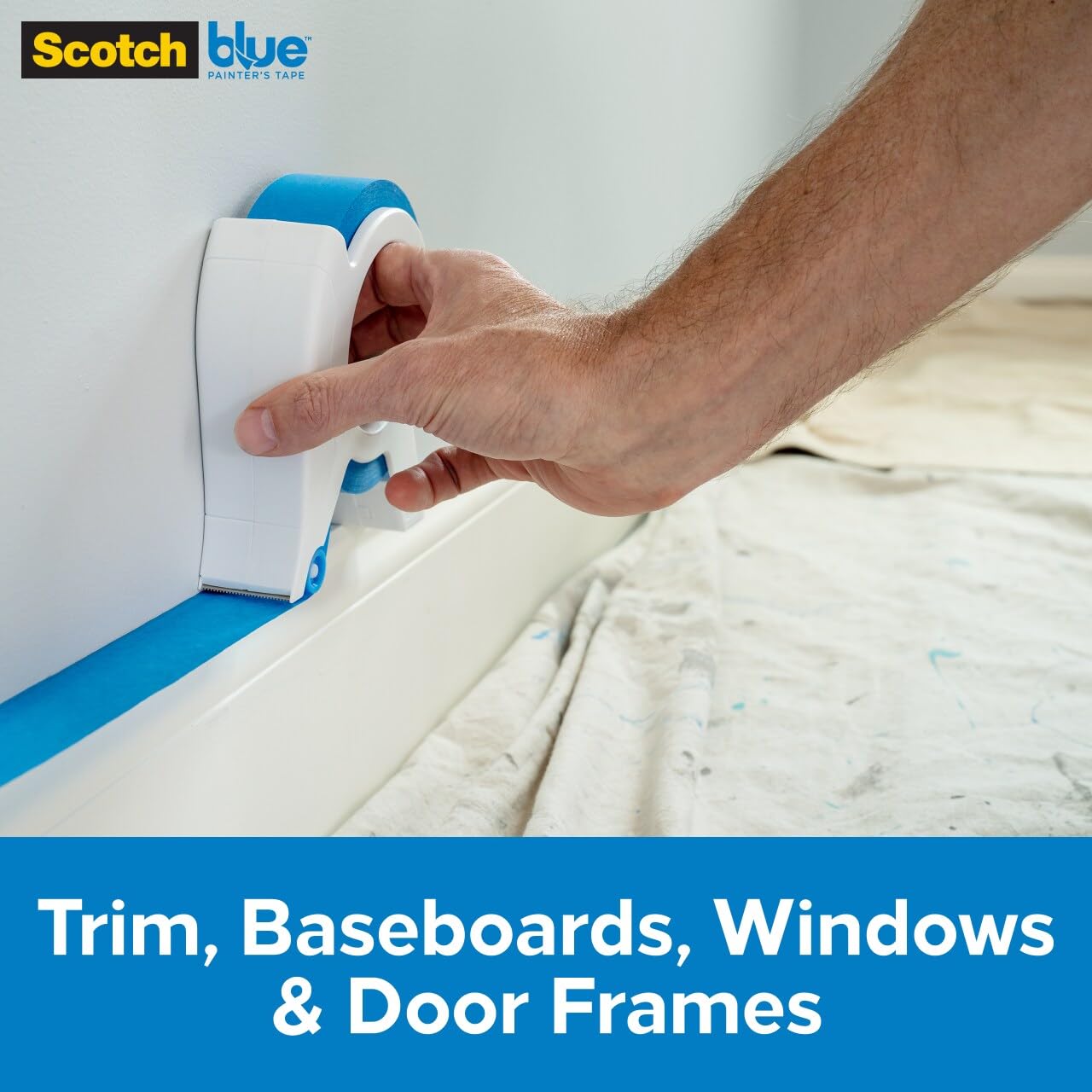 3M Scotch Blue Painters Tape Applicator, Applies Painter's Tape in One Continuous Strip, Paint Tape Applicator for Trim, Windows and Door Frames, 1.41 Inches x 20 Yards, 1 Starter Roll
