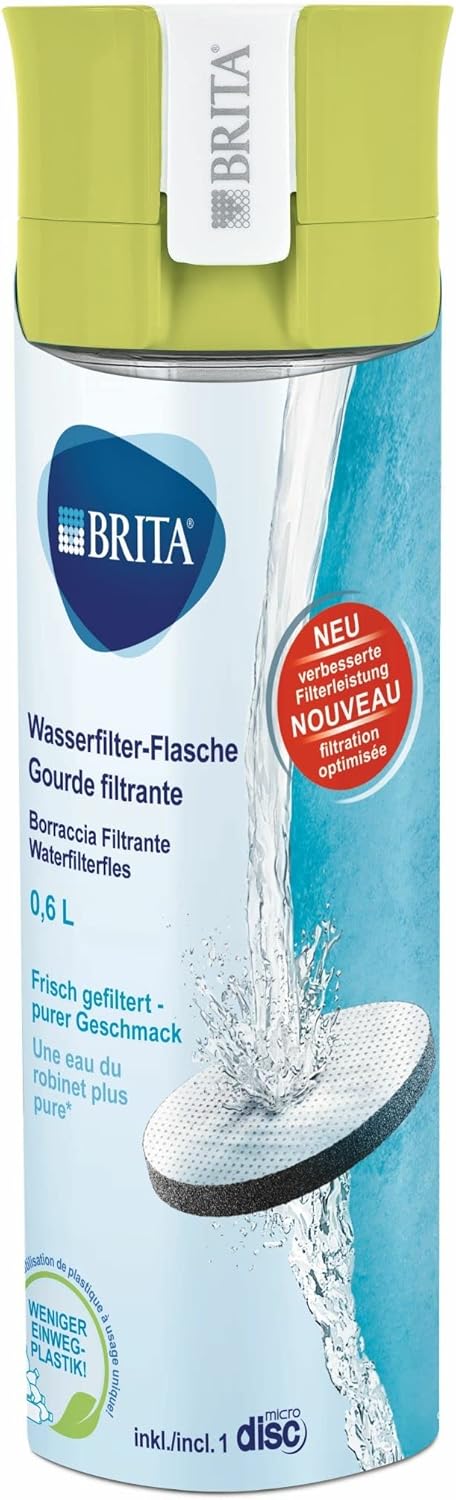 BRITA S1186 Water Filter bottle, reduces chlorine and organic impurities, BPA free, Lime, 600ml