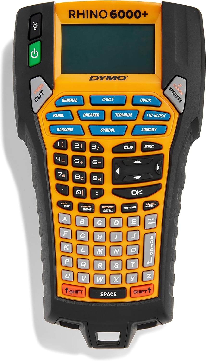 DYMO Rhino 6000+ Industrial Label Maker | Computer Connected Label Printer with Hard Carry Case | Includes 1 Vinyl Tape Cassette, 1 Flexible Nylon Tape Cassette and Rechargeable Lithium Ion Battery