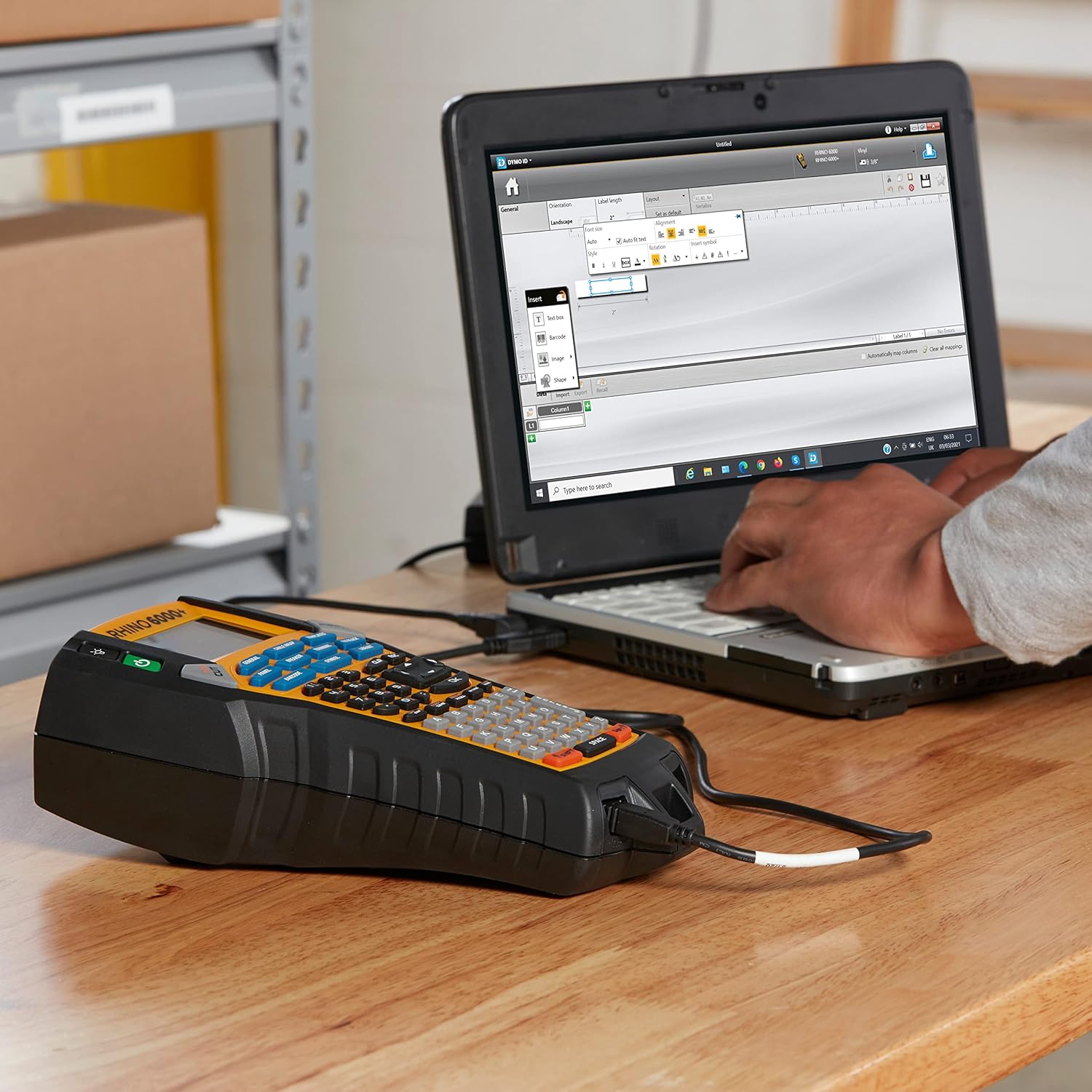 DYMO Rhino 6000+ Industrial Label Maker | Computer Connected Label Printer with Hard Carry Case | Includes 1 Vinyl Tape Cassette, 1 Flexible Nylon Tape Cassette and Rechargeable Lithium Ion Battery