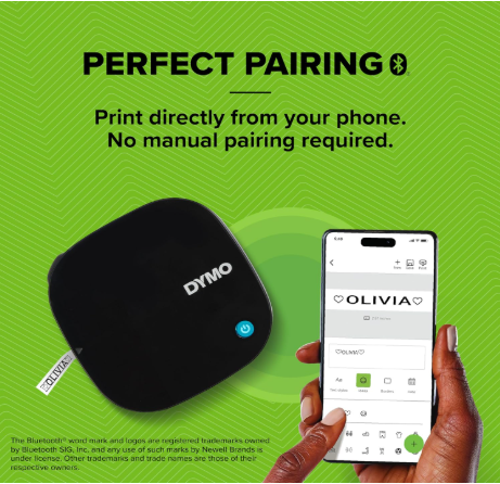 Dymo LetraTag 200B Bluetooth Label Maker | Compact Label Printer | Connects Through Bluetooth Wireless Technology to iOS and Android | Includes 1 White Paper Label Tape | Black
