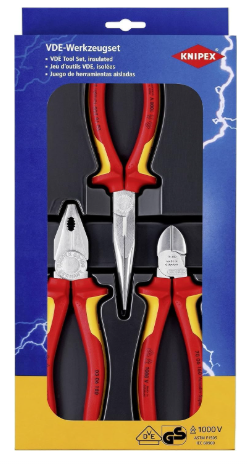 KNIPEX Electro Set, 3 Parts, 160 to 200 mm, VDE, Equipment for on the Move, Pliers Set, Tool Set, 00 20 12