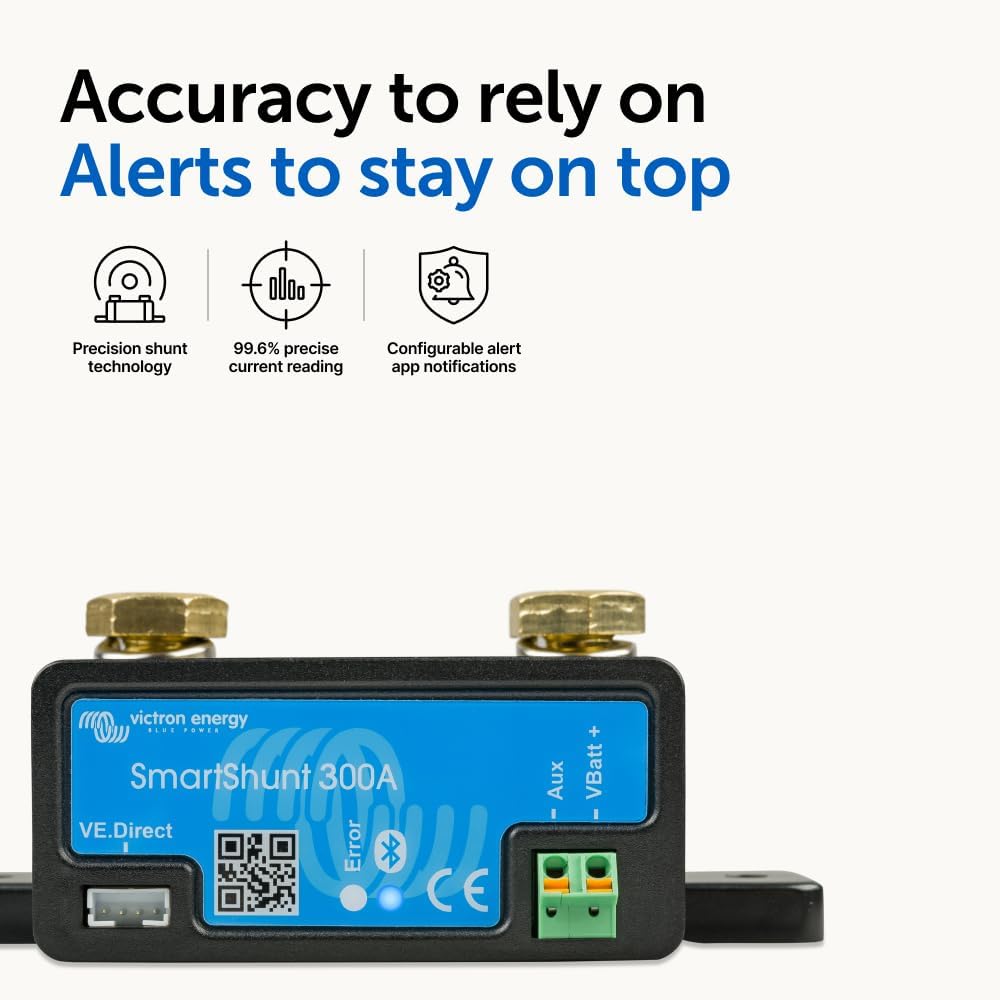 Victron Energy Smart Battery Shunt - Battery Monitor (Bluetooth) - Victron Smart Shunt with detailed in-app Insights - 6.5V-70V, 300 amp