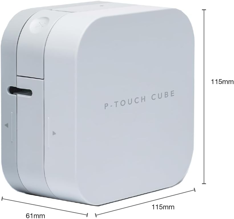 BROTHER PT-P300BT Label Maker, Bluetooth, P-Touch 'CUBE' Label Printer, Portable, Up to 12mm Labels, Includes 12mm Black on White Tape Cassette