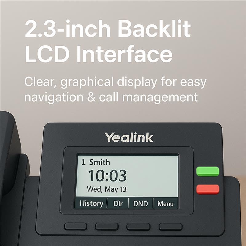 Yealink SIP-T31P Entry-level IP Power over Ethernet Corded Phone with 2 Lines, HD Voice and 2.3 Inch Graphical LCD Display with Backlight (132 x 64 Pixel) - Black