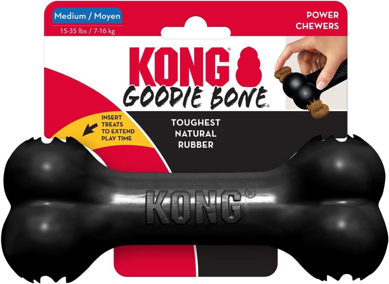 KONG Extreme Goodie Bone - Durable Natural Rubber Dog Bone for Power Chewers - For Medium Dogs, Black