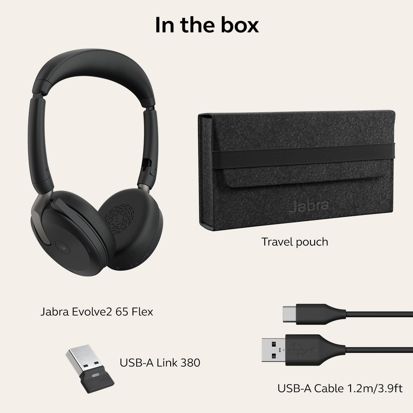 Jabra Evolve2 65 Flex - Wireless Stereo Headset with Bluetooth, Noise-cancelling Jabra ClearVoice Technology and Hybrid ANC - Certified for MS Teams - Black