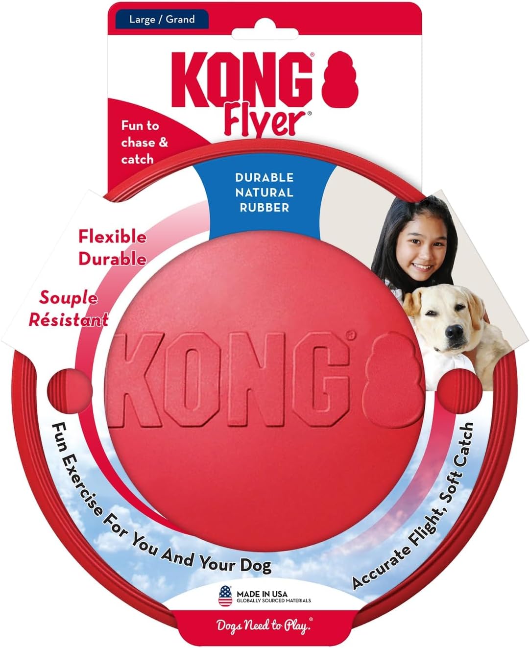 KONG Flyer - Durable Dog Toy for Outdoor Playtime - Natural Rubber Flying Disc for Fetch - For Medium/Large Dogs