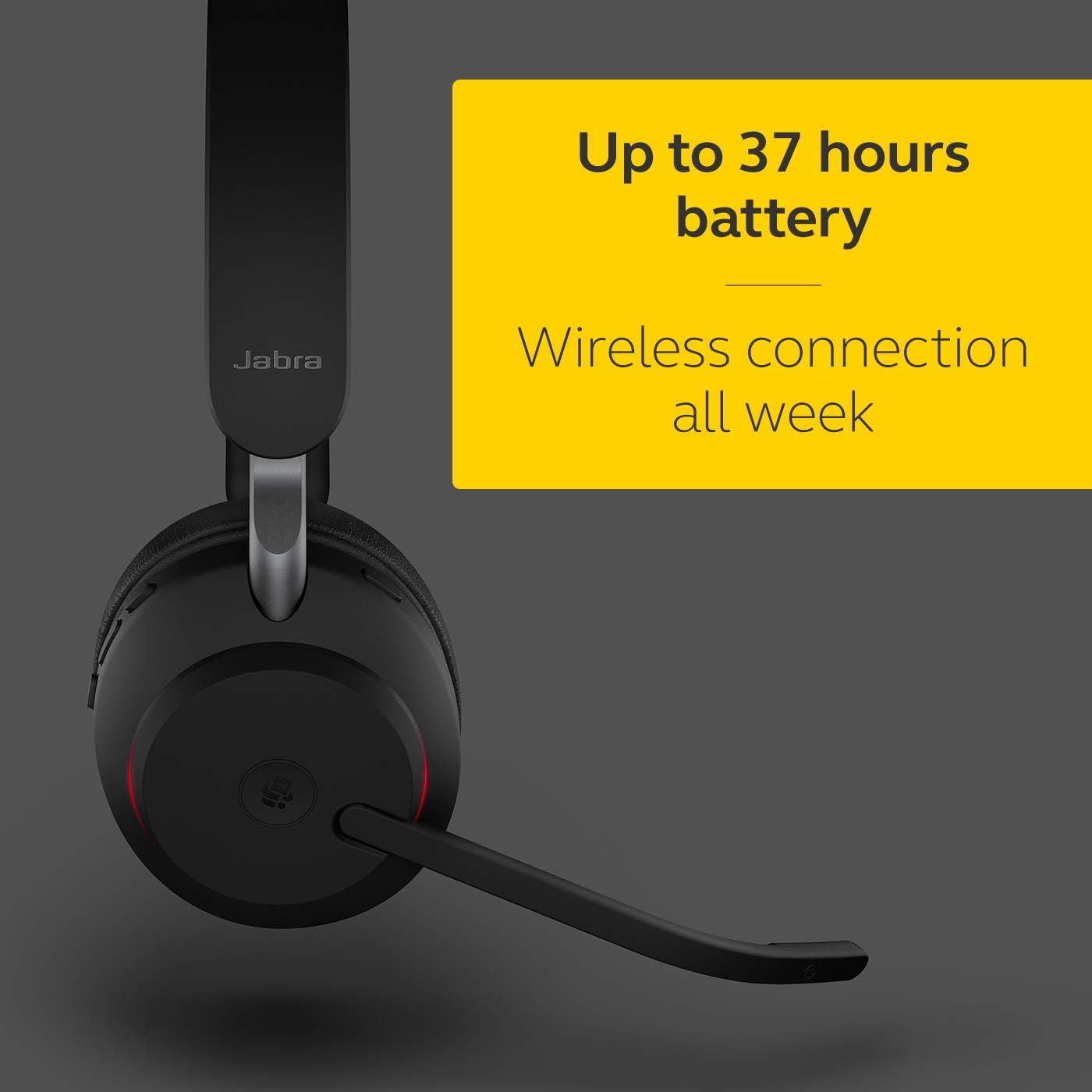 Jabra Evolve2 65 Wireless PC Headset – Noise Cancelling Microsoft Teams Certified Mono Headphones With Long-Lasting Battery – USB-A Bluetooth Adapter – Black