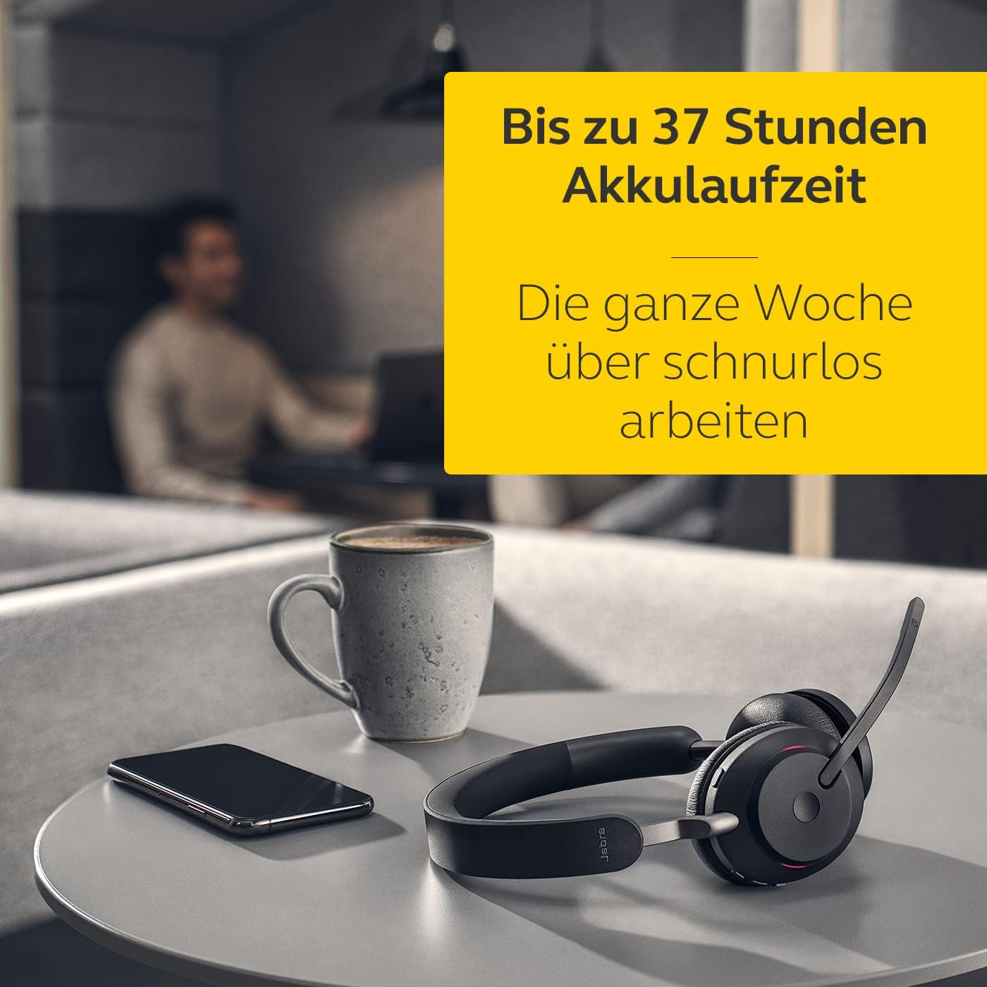 Jabra Evolve2 65 Wireless PC Headset – Noise Cancelling Microsoft Teams Certified Stereo Headphones With Long-Lasting Battery – USB-A Bluetooth Adapter – Black