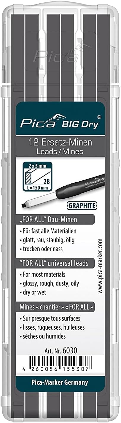 Pica BIG DRY Marker Pen Pack of 12 Pencil Refills Black Graphite Only 6030