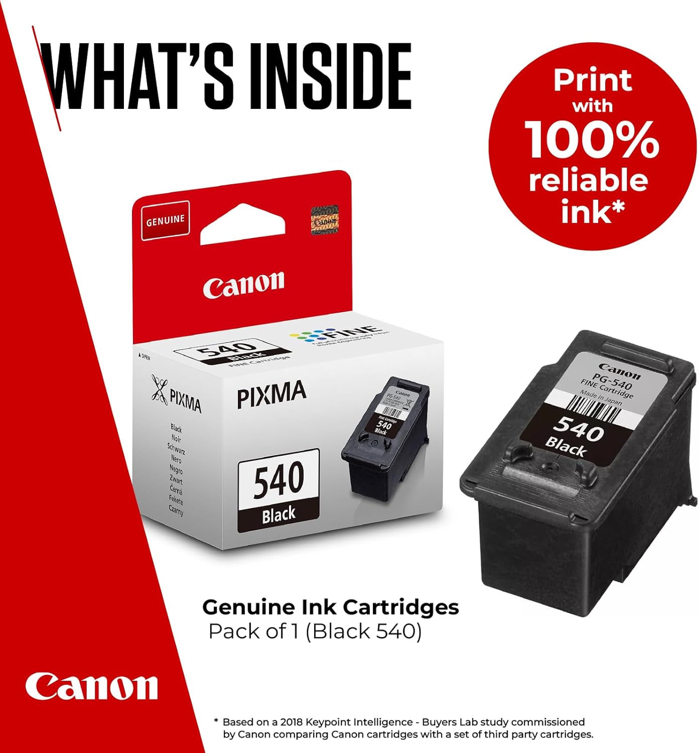 Canon Ink - PG-540 Genuine Black Printer Ink Cartridge - Prints Up to 180 A4 Pages (1 x Cartridge) - Compatible with PIXMA MX, MG & TS