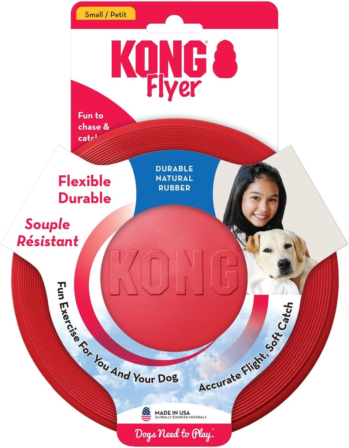 KONG Flyer - Durable Dog Toy for Outdoor Playtime - Natural Rubber Flying Disc for Fetch - For Small Dogs