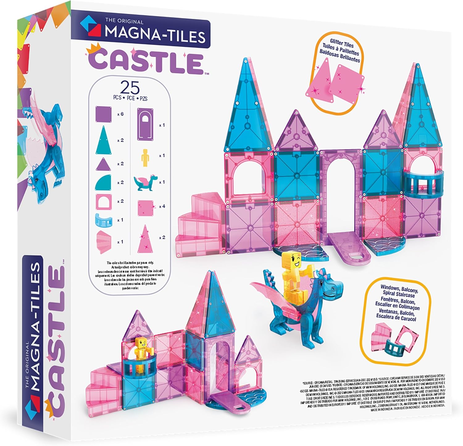 Magna-Tiles Castle 25-Piece Magnetic Construction Set, The Original Magnetic Building Brand