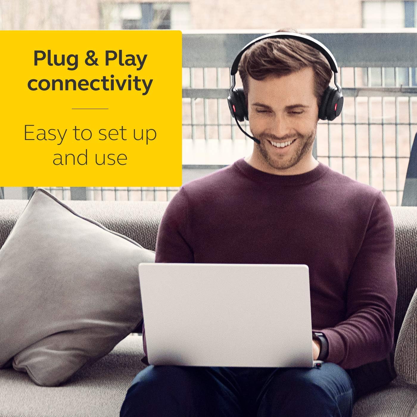 Jabra Evolve2 65 Wireless PC Headset – Noise Cancelling UC Certified Stereo Headphones With Long-Lasting Battery – USB-C Bluetooth Adapter – Black