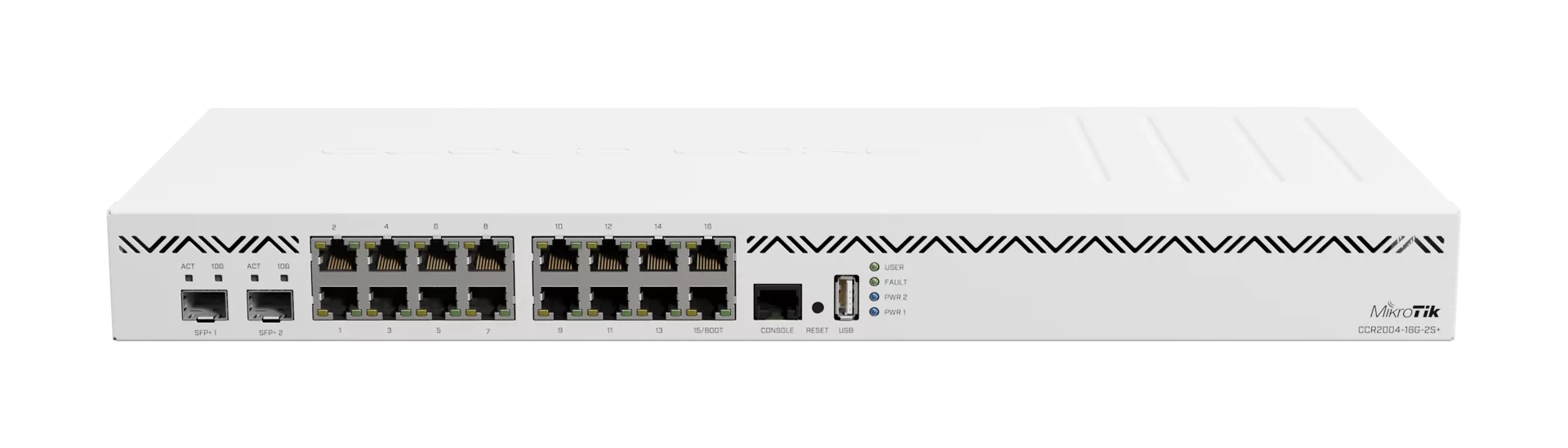 Cloud Core Router 2004-16G-2S+ with Annapurna Labs Alpine v2 CPU with 4x ARMv8-A Cortex-A57 cores running at 1.7GHz, 4GB of DDR4 RAM, 128MB NAND storage