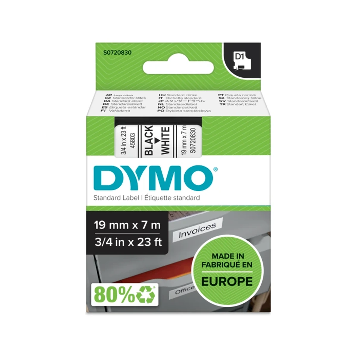 D1 cartridge, 19mmx7m, black/white