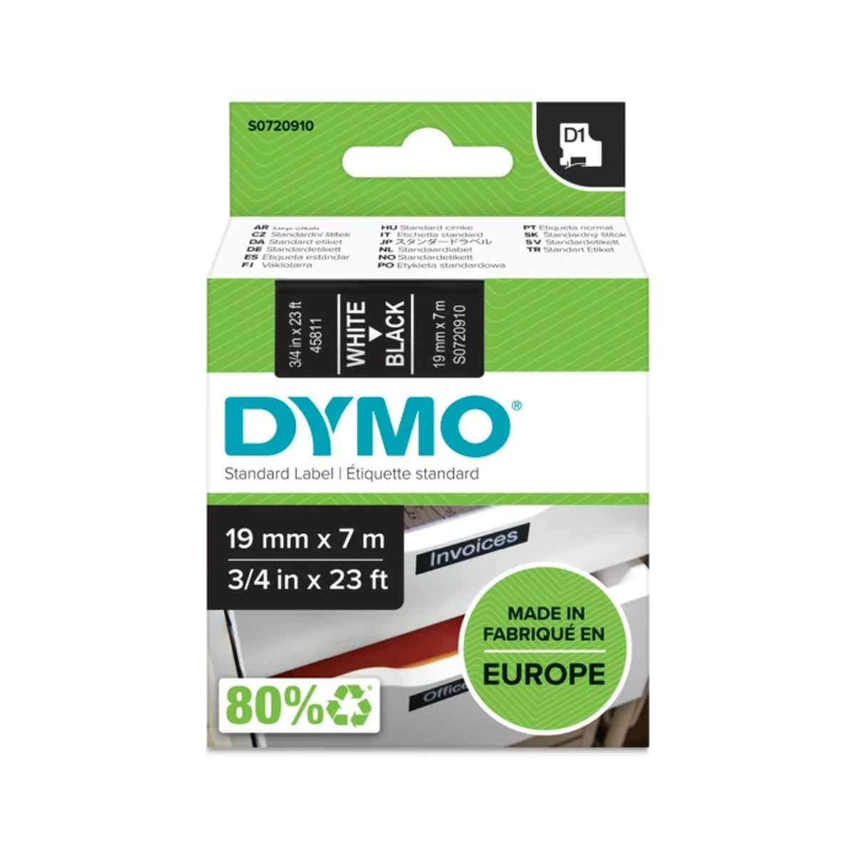 D1 cartridge, 19mmx7m, white/black