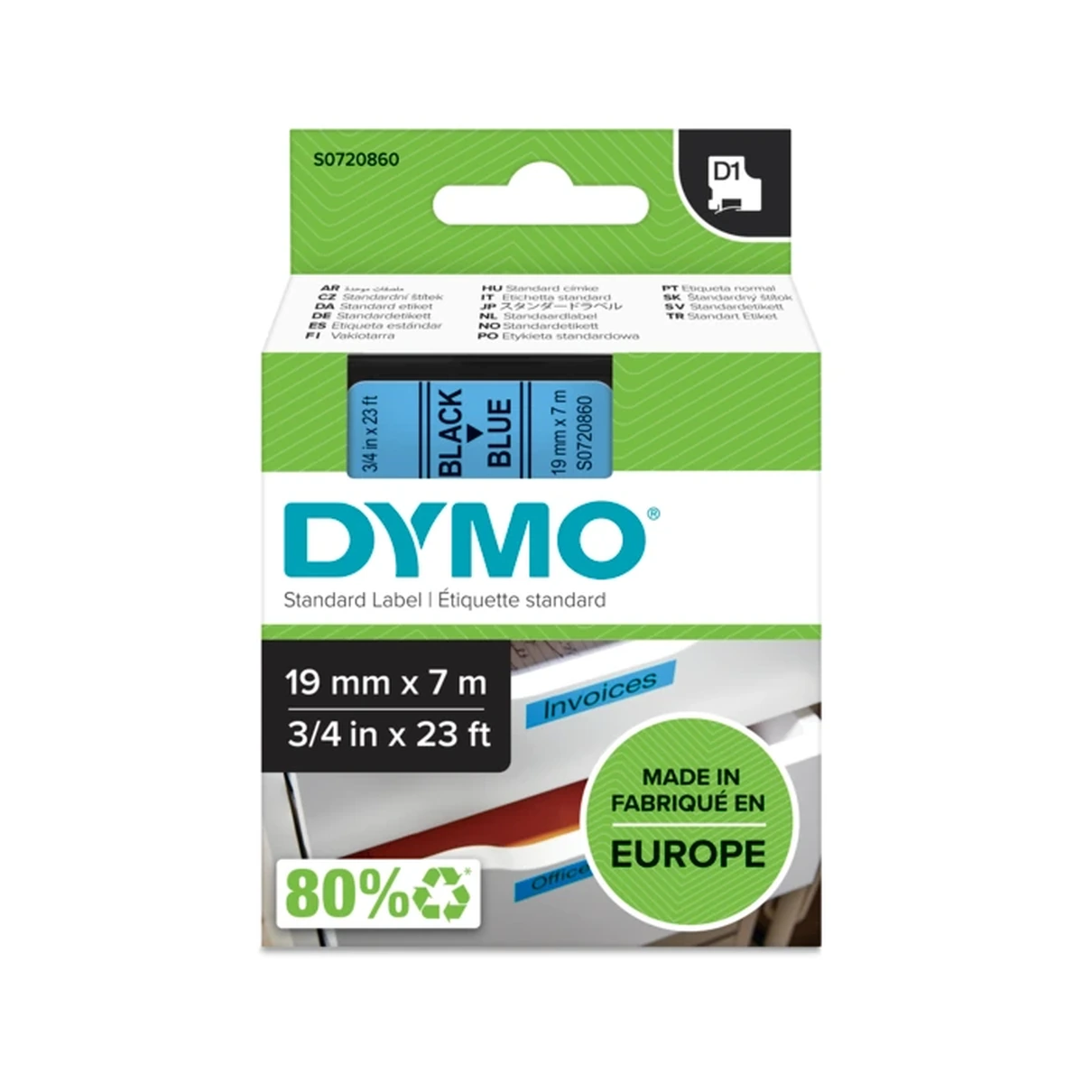 D1 cartridge, 19mmx7m, black/blue