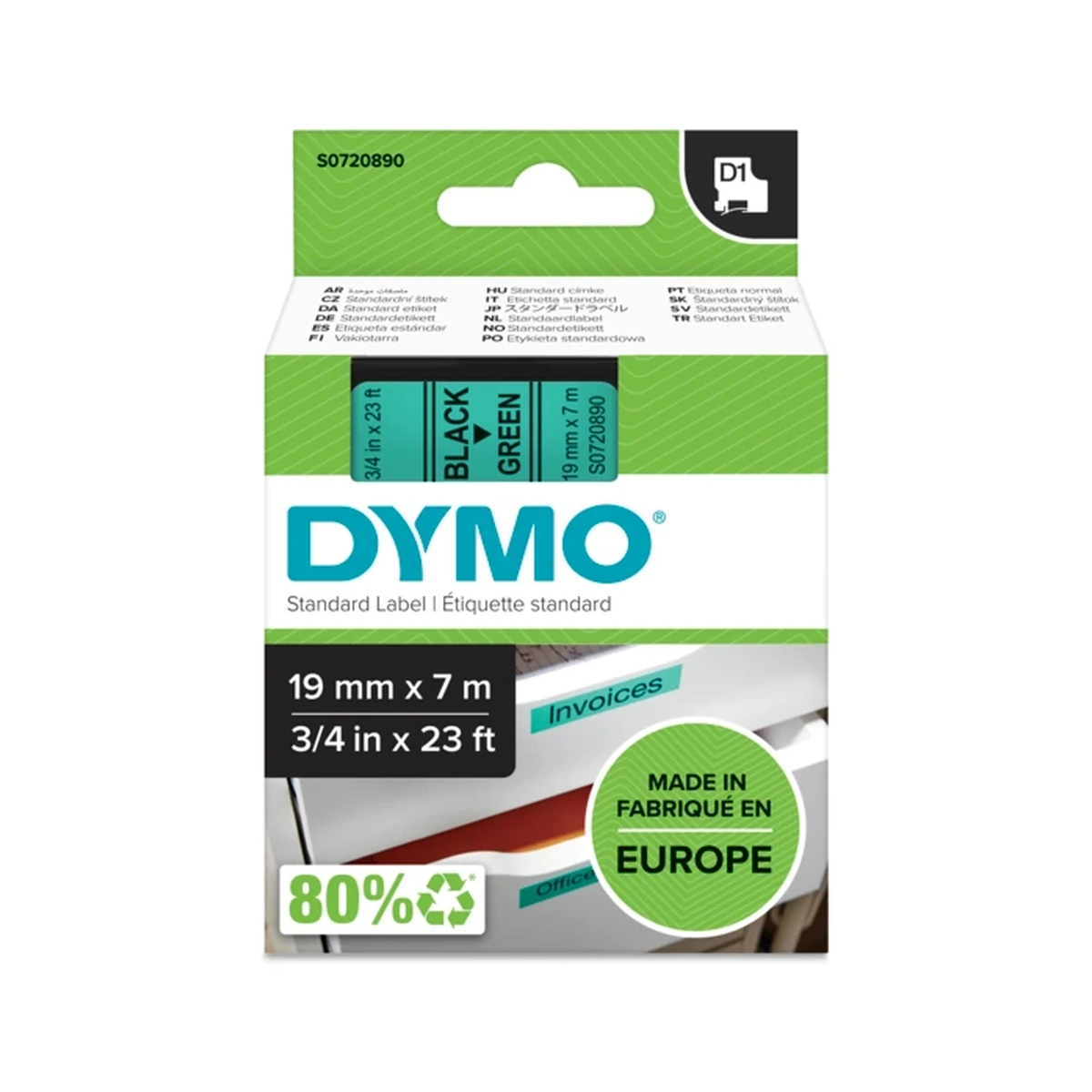 D1 cartridge, 19mmx7m, black/green