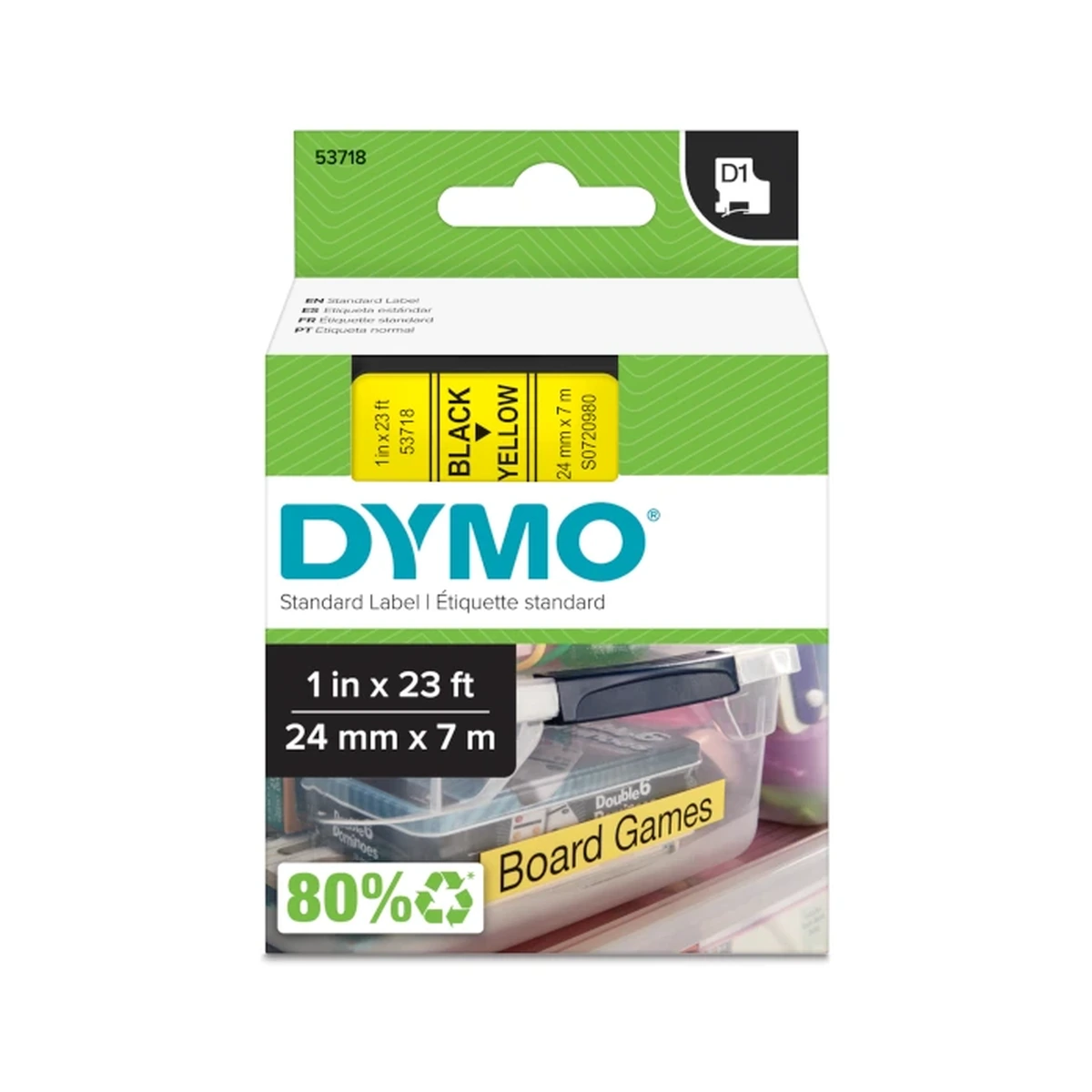 D1 cartridge, 24mmx7m, black/yellow