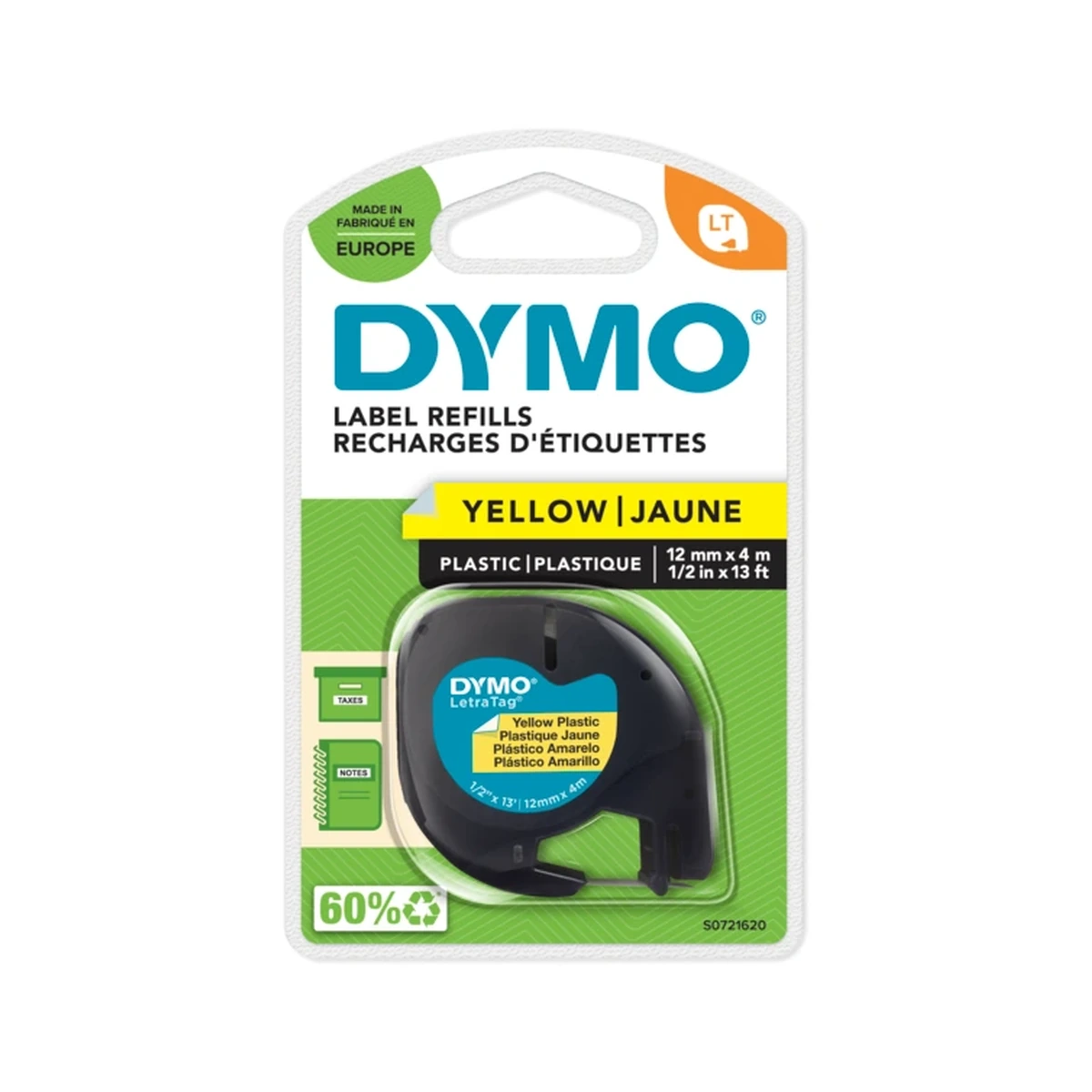 LETRATAG cartridge plastic, 12mmx4m, yellow