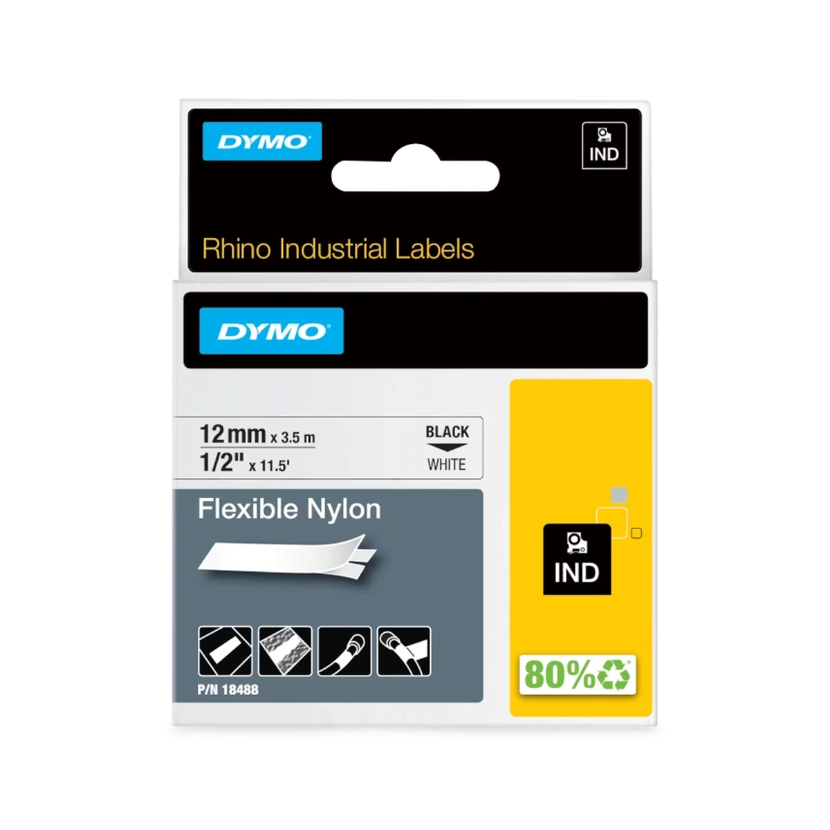 Nylon cartridge, 12mm x 3.5m, white
