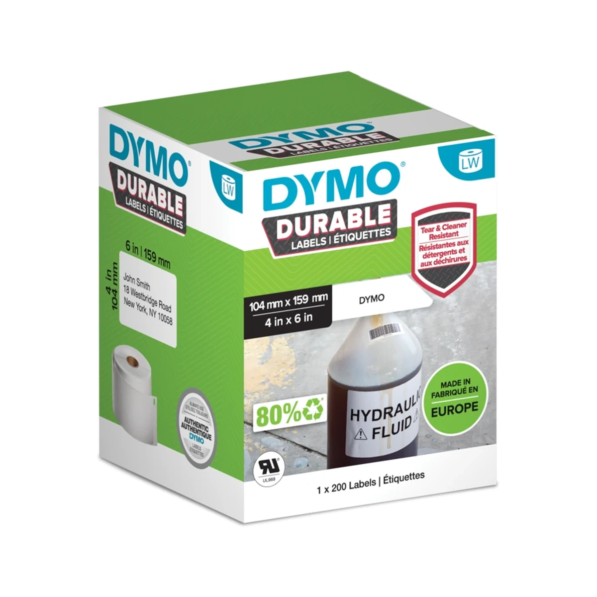 Durable, extra large shipping label (104mm x 159mm) compatible with 4XL printer only