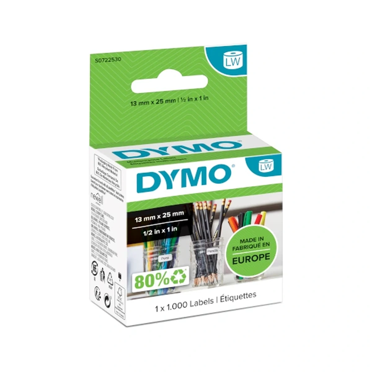 LW label, white, 13X25mm, 1000 labels/roll