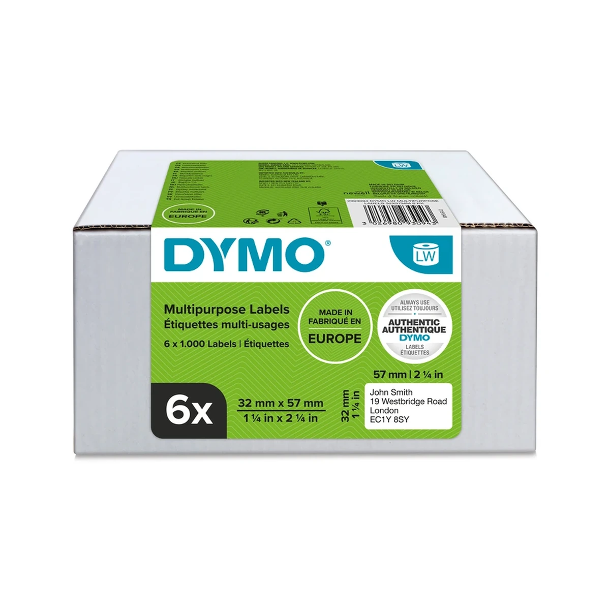 multi-purpose LW label, white paper, 57x32mm, 1000 labels/roll Value Pack 6 pcs