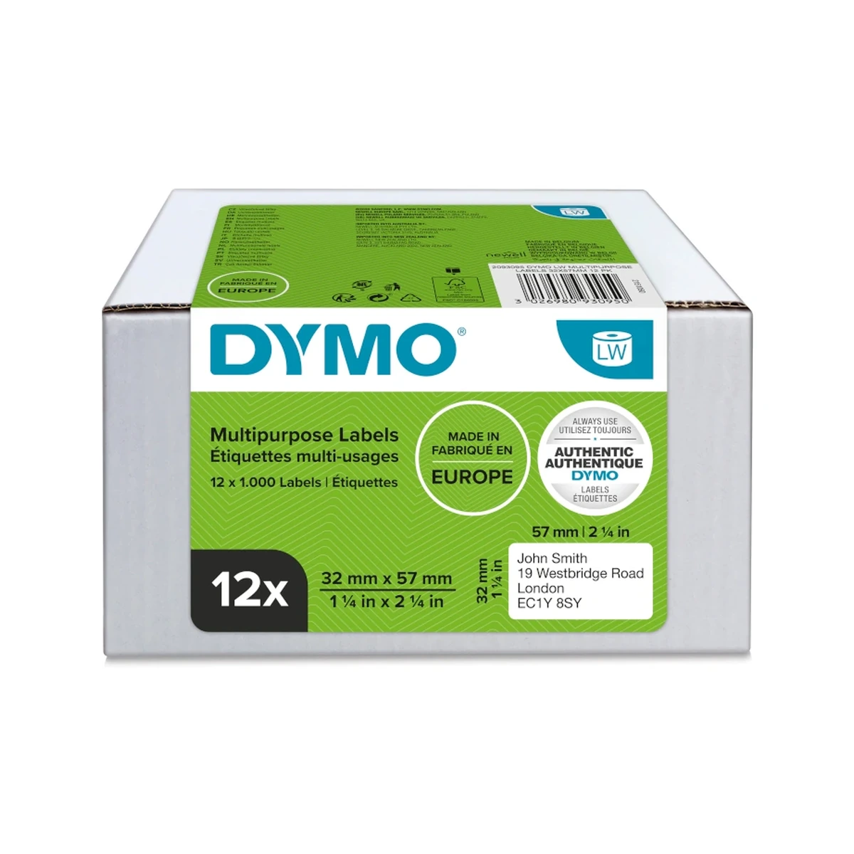 multi-purpose LW label, white paper, 57x32mm, 1000 labels/roll Value Pack 12 pcs