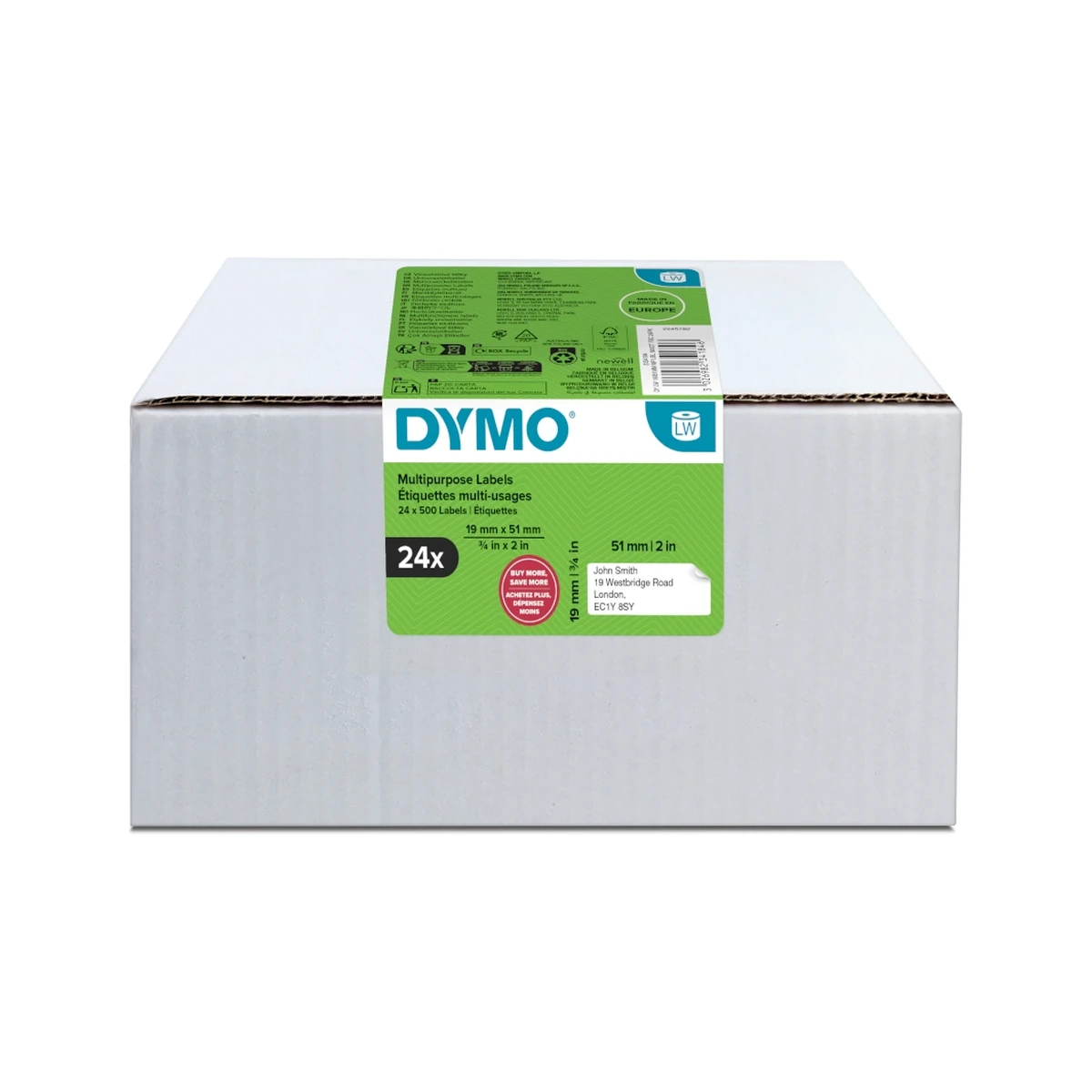 LW label, white, 51x19mm, 500 labels/roll Value Pack 24 pcs