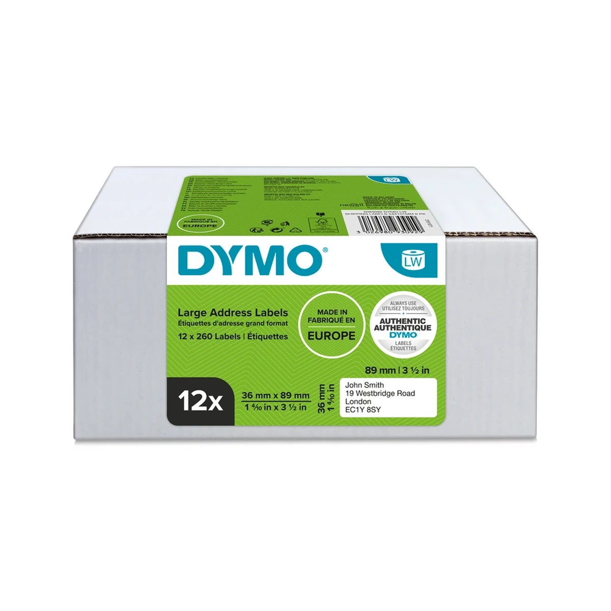 Large LW address label, white paper, 89x36mm, 260 labels/roll Value Pack 6 pcs / 12 rolls