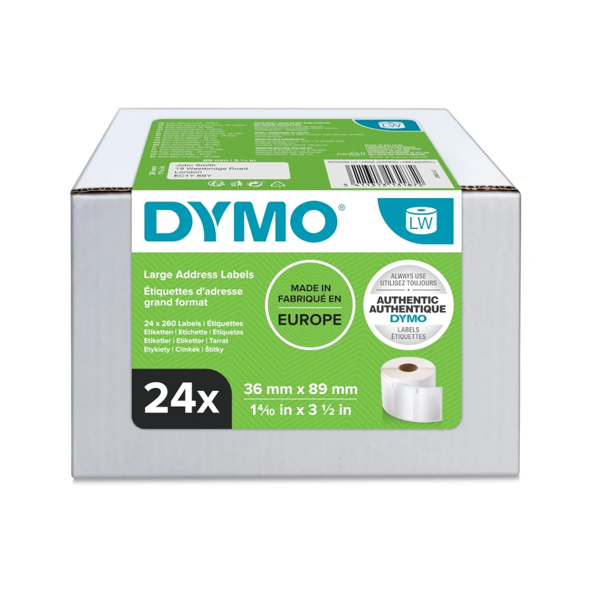 Large LW address label, white paper, 89x36mm, 260 labels/roll Value Pack 12 pcs / 24 rolls