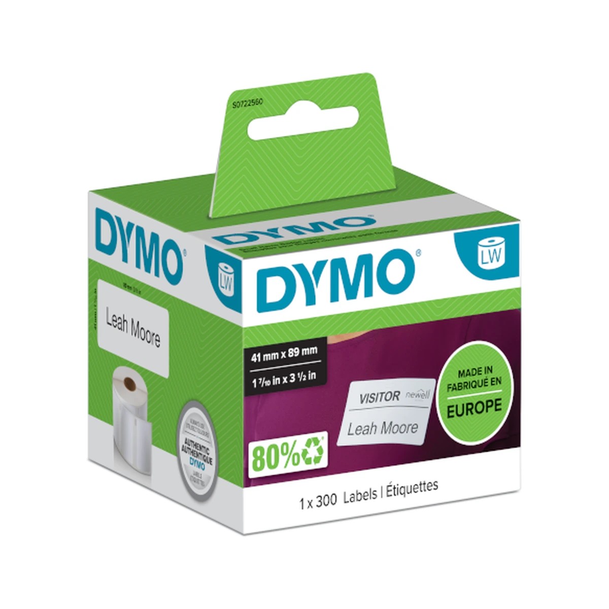 LW label, white, 89x41mm, 300 labels/roll