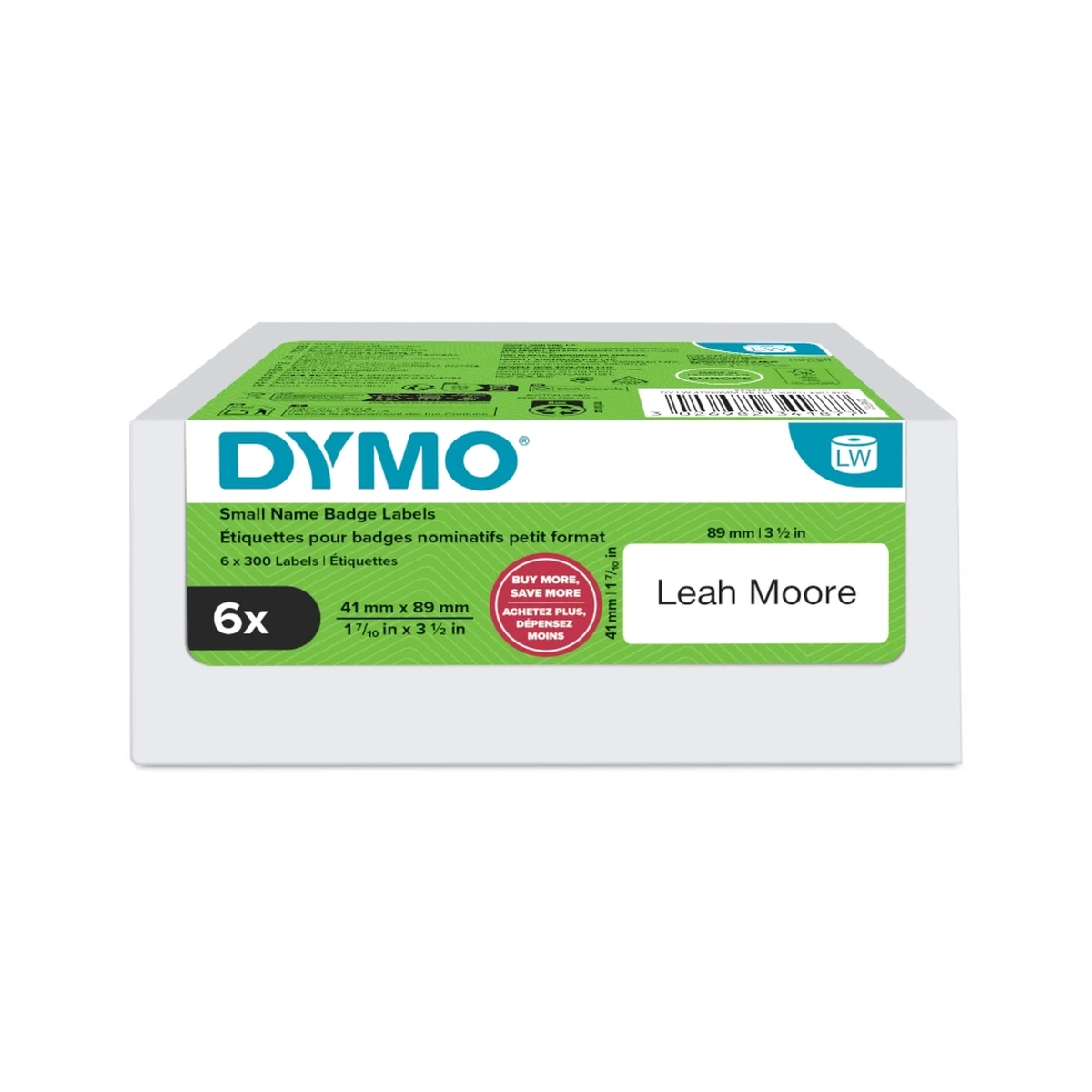 LW label, white, 89x41mm, 300 labels/roll Value Pack 6 pcs