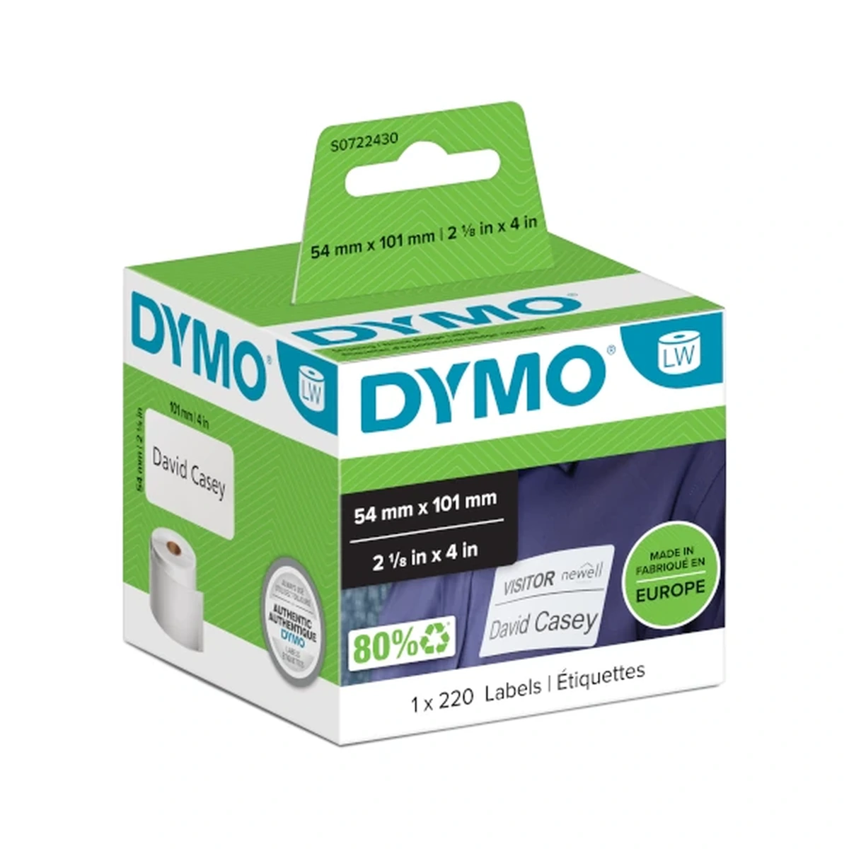 LW label, white paper, 101x54mm 220 labels/roll