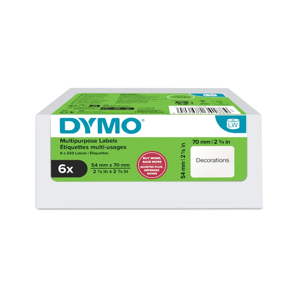 LW label for magnetic disk, white, 70x54mm 320 labels/roll Value Pack 6 pcs