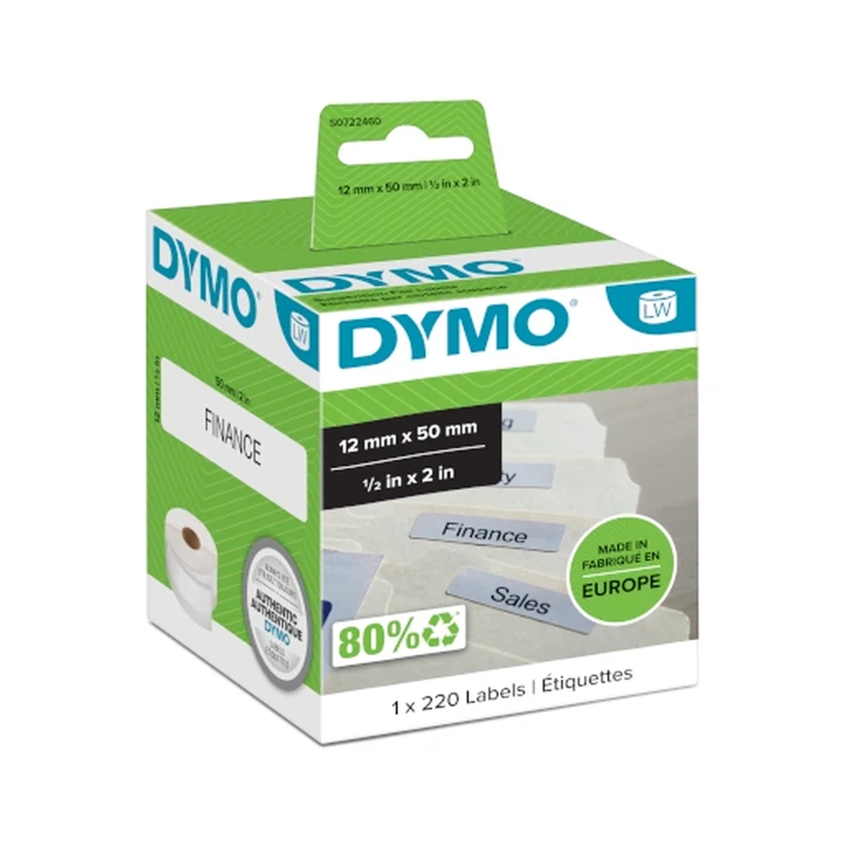 LW label for hanging file, white, 50x12mm,220 labels/roll