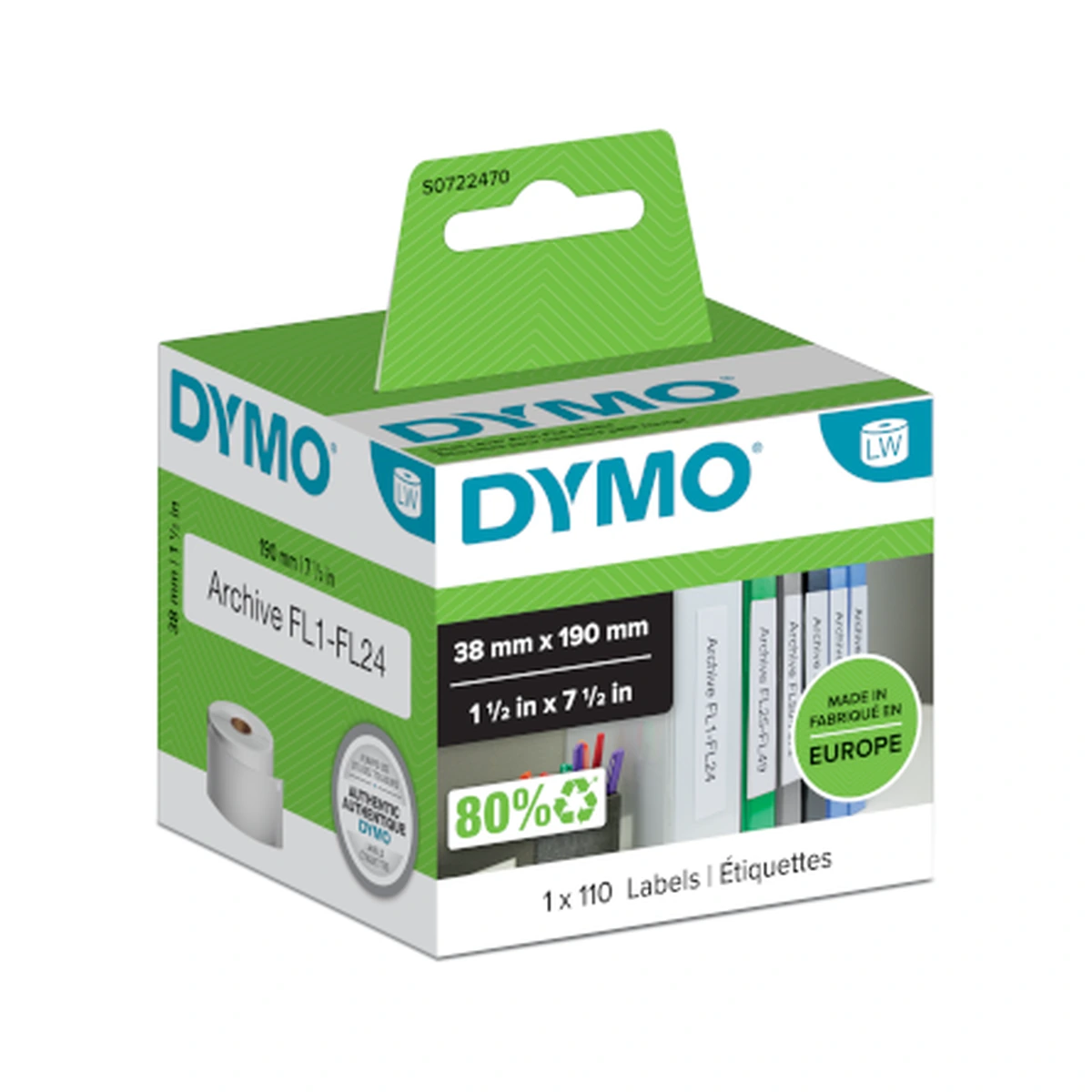 LW label for file folder, white, 190x38mm,110 labels/roll