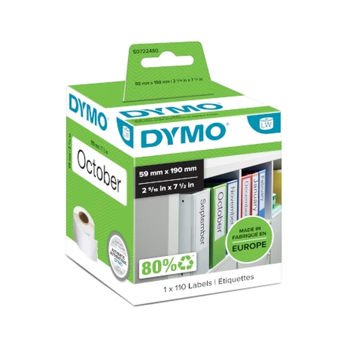 LW label for file folder, white,190x59mm,110 labels/roll