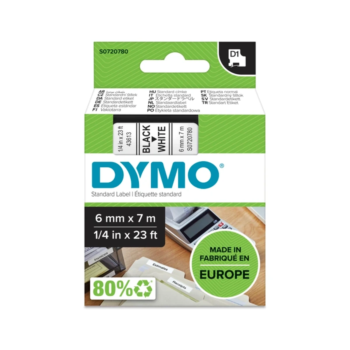 D1 cartridge, 6mmx7m, black/white