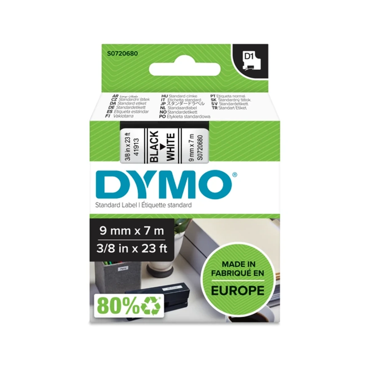 D1 cartridge, 9mmx7m, black/white
