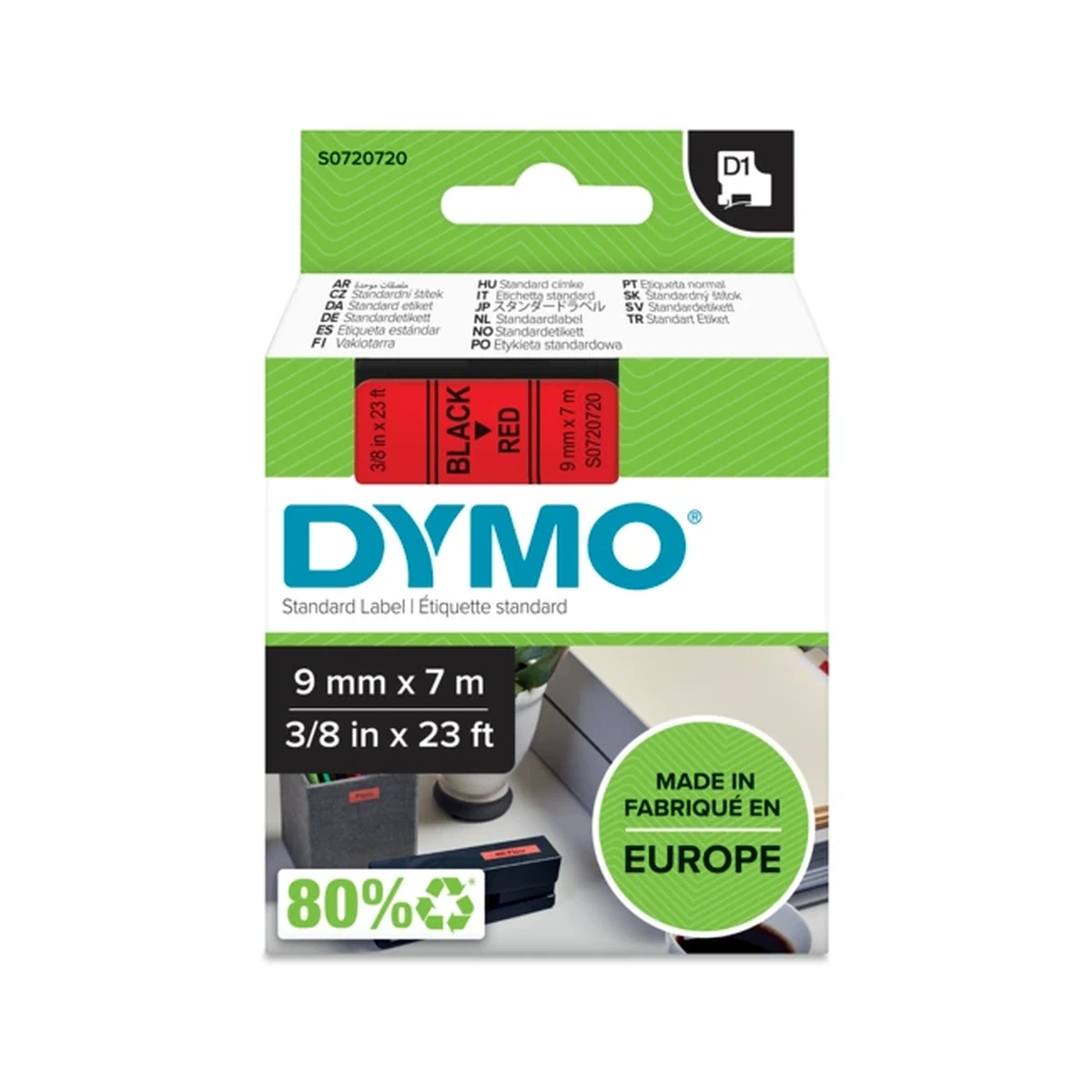 D1 cartridge, 9mmx7m, black/red