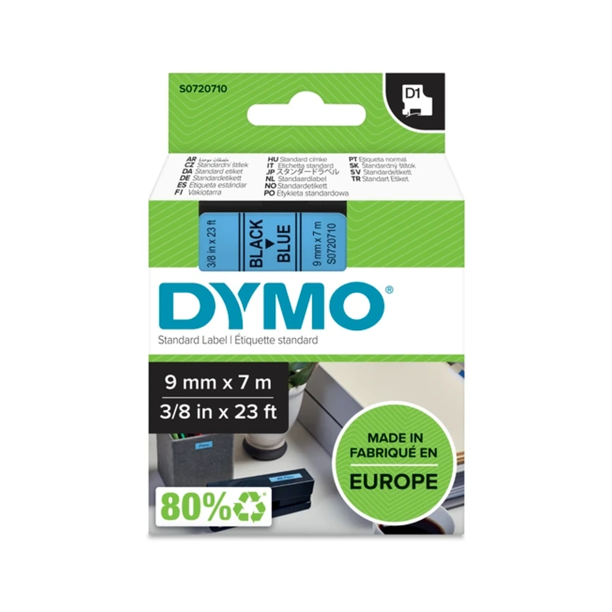 D1 cartridge, 9mmx7m, black/blue