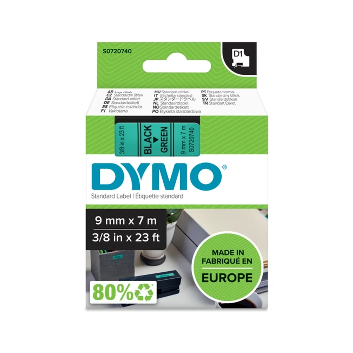 D1 cartridge, 9mmx7m, black/green