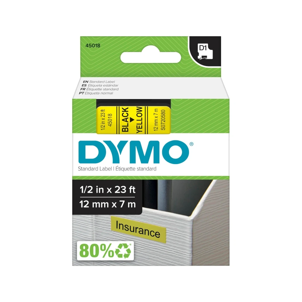 D1 cartridge, 12mmx7m, black/yellow