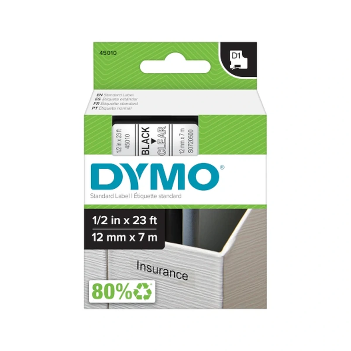 D1 cartridge, 12mmx7m, black/clear