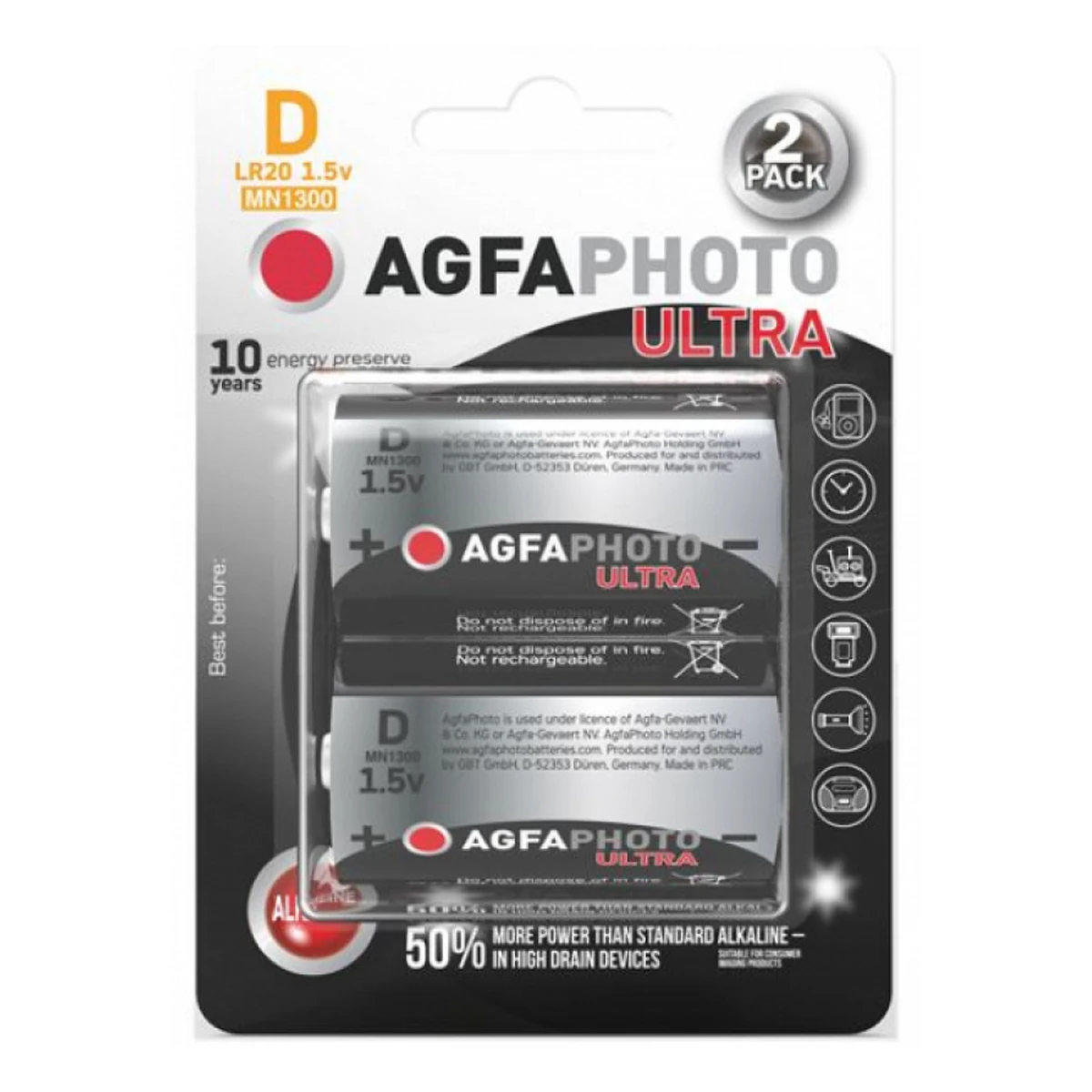 Agfa Ultra Battery LR20/D2, 1,5V, Pack of 2