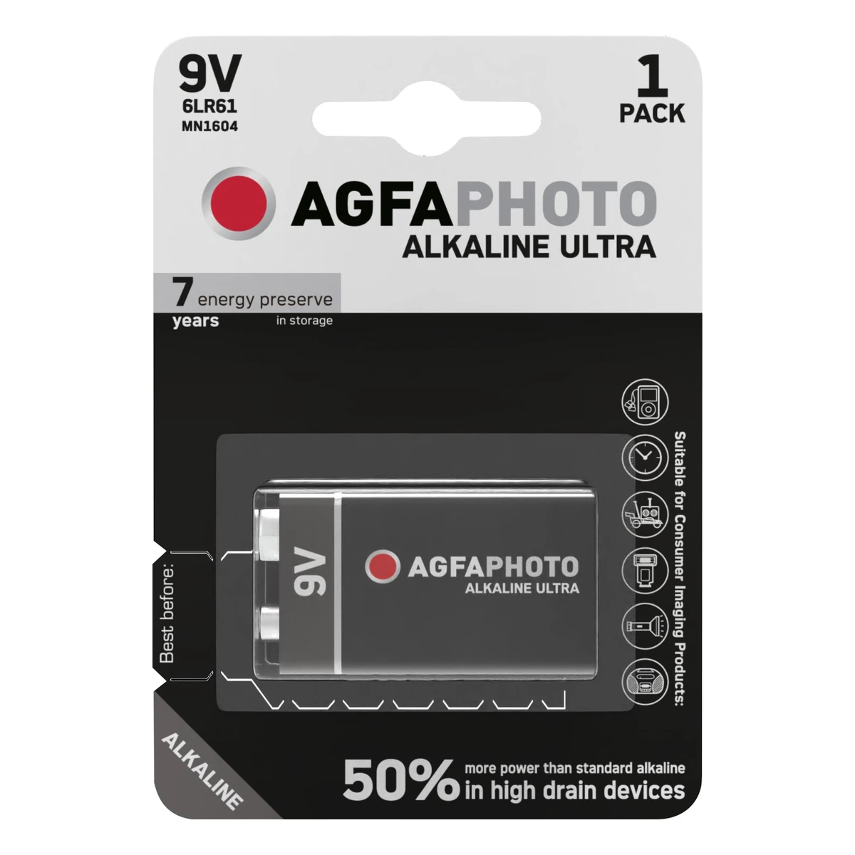 Agfa Ultra Battery LR61, 9V, Pack of 1
